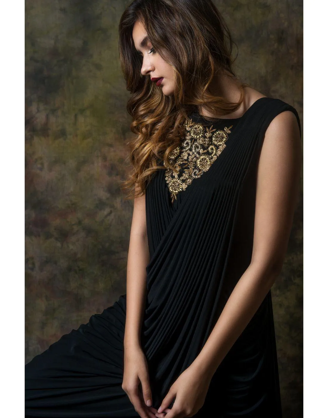 KAIRA's Black Georgette Drape Gowns for Rent