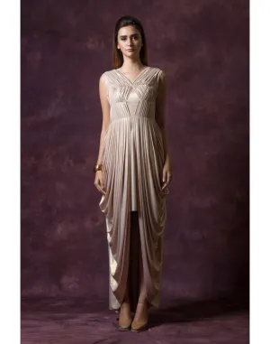 KAIRA's Nude Color Cowl Short Drape Gowns for Rent