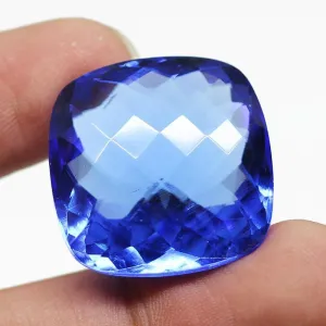 Kashmir Blue Quartz Hydro Rectangle Cut Stone Gemstone, 25x25x14mm, 57.41ct