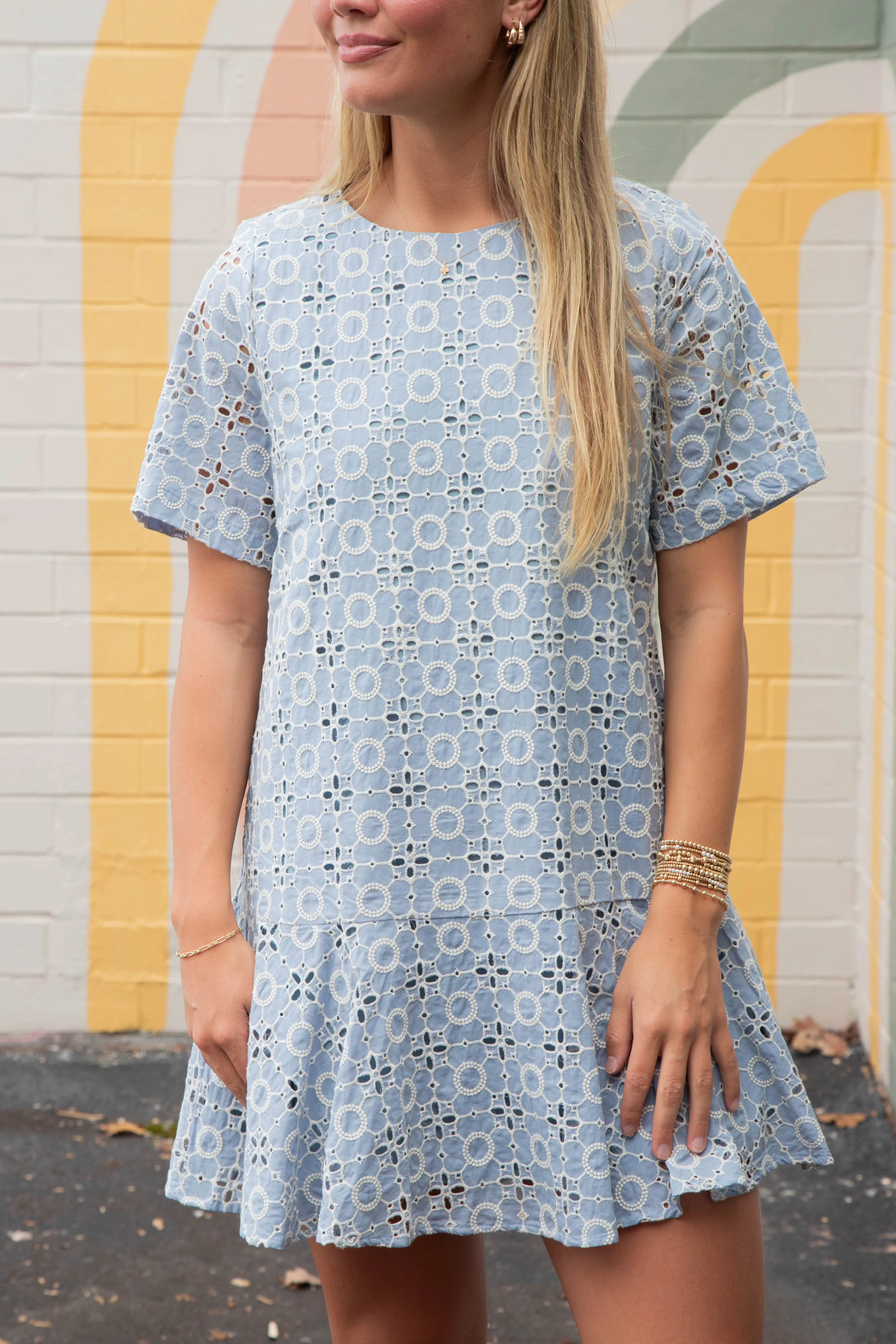 Kaylani Peplum Hem Embroidered Dress, Blue