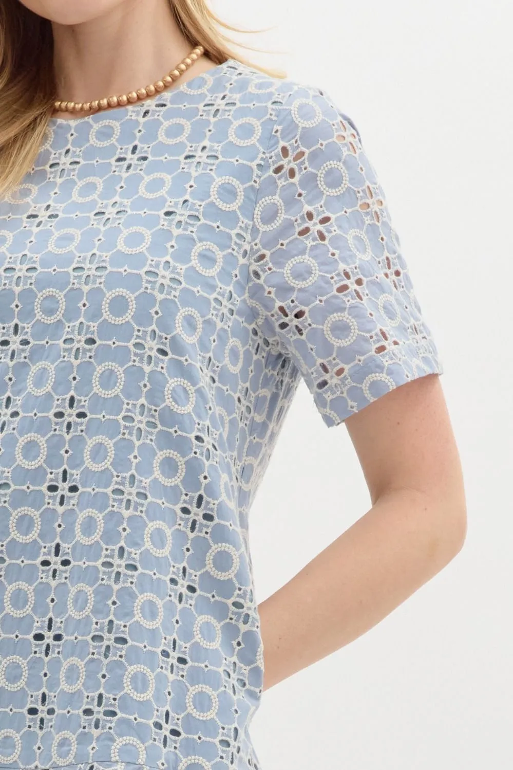 Kaylani Peplum Hem Embroidered Dress, Blue