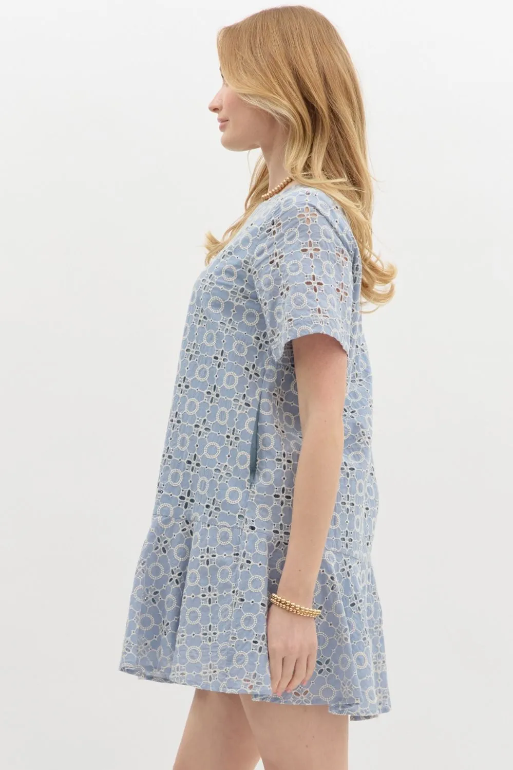 Kaylani Peplum Hem Embroidered Dress, Blue