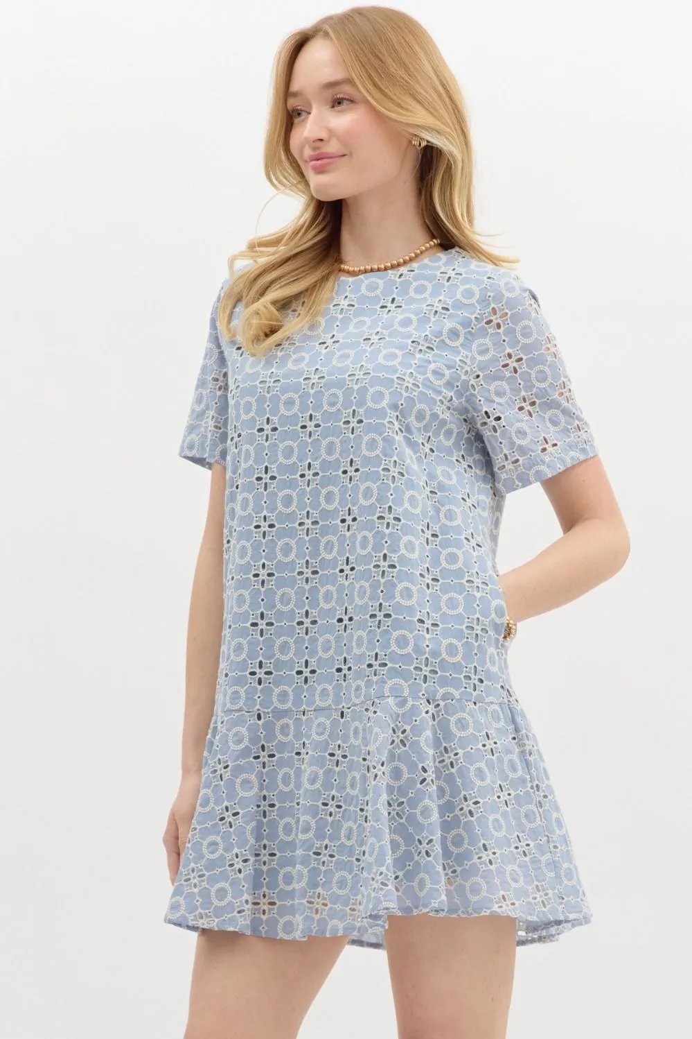 Kaylani Peplum Hem Embroidered Dress, Blue