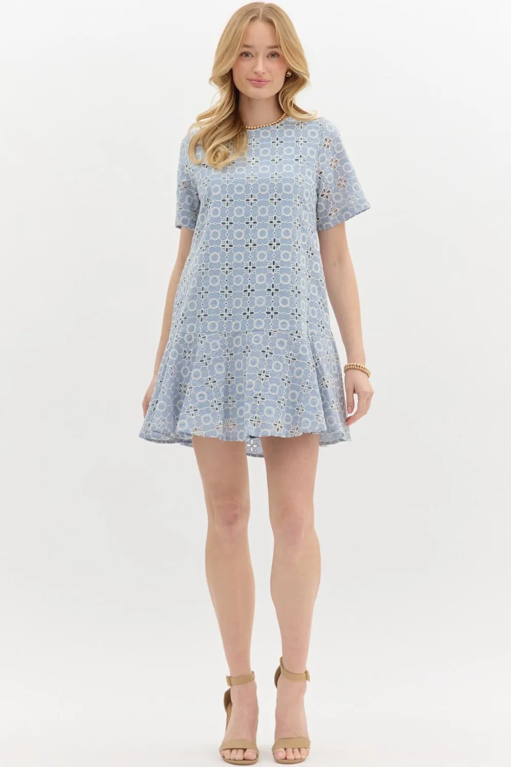 Kaylani Peplum Hem Embroidered Dress, Blue
