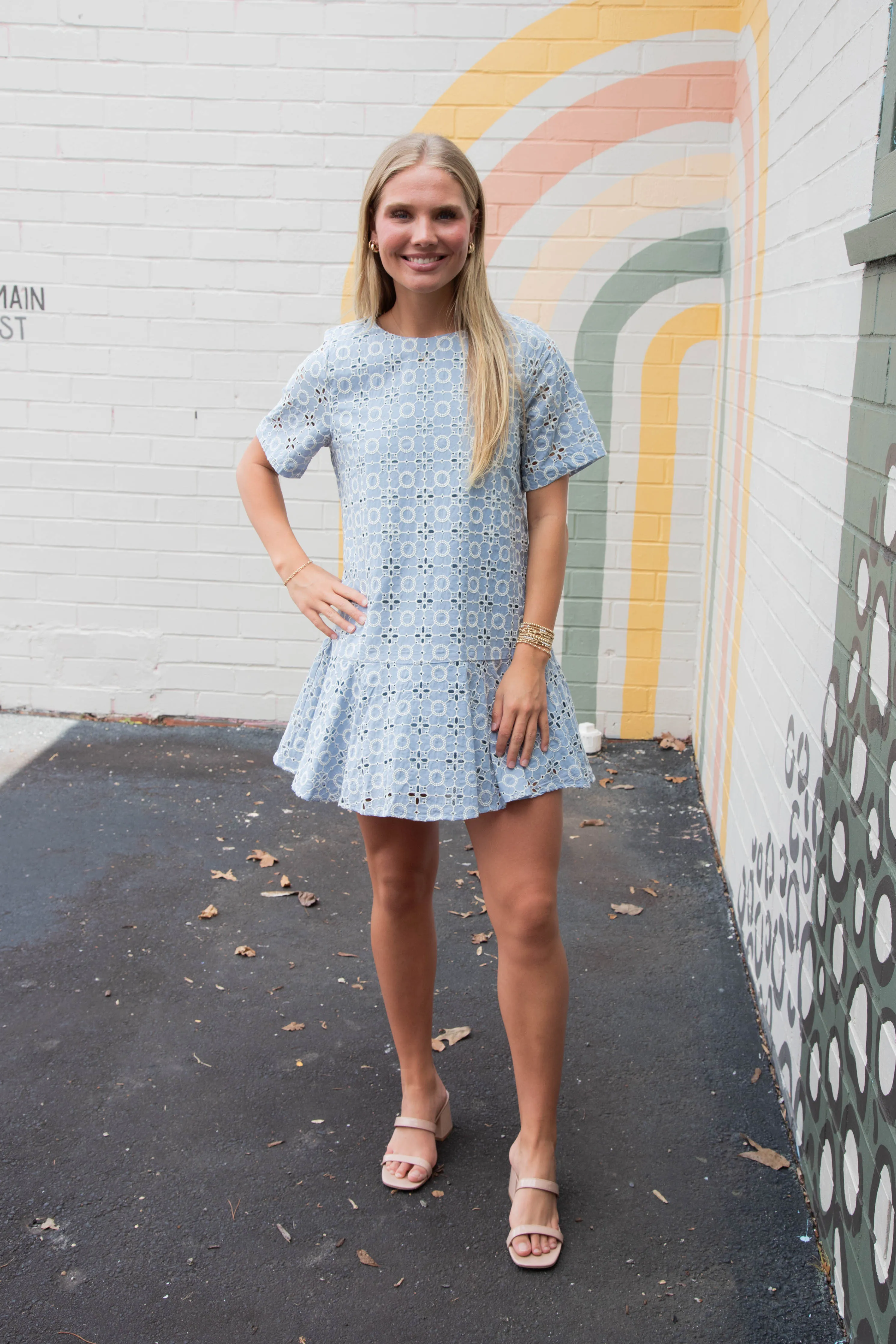 Kaylani Peplum Hem Embroidered Dress, Blue