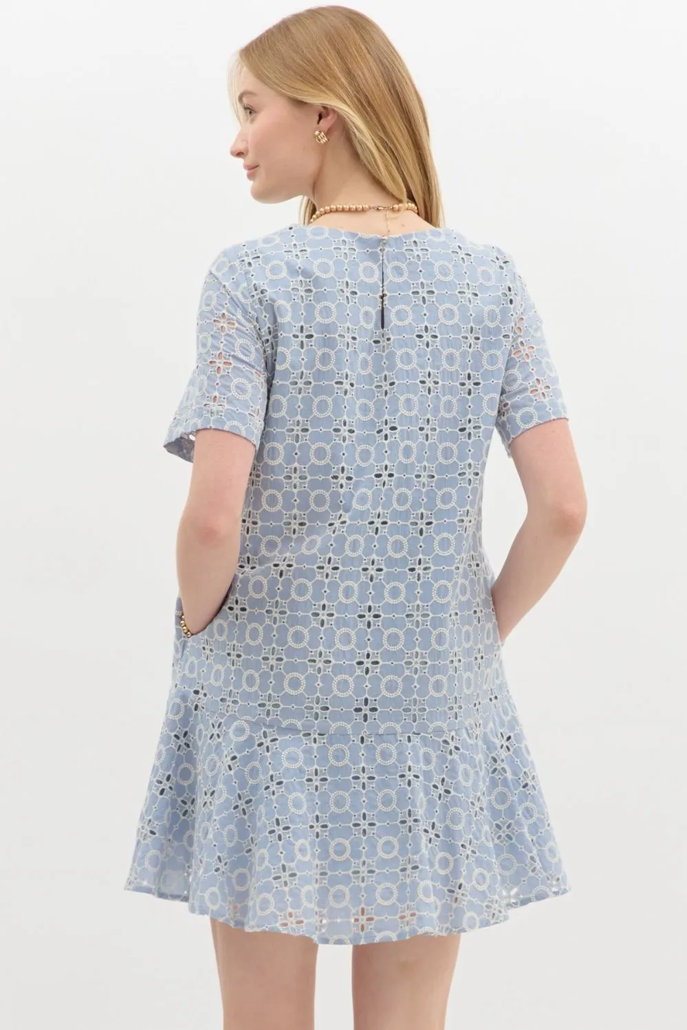 Kaylani Peplum Hem Embroidered Dress, Blue