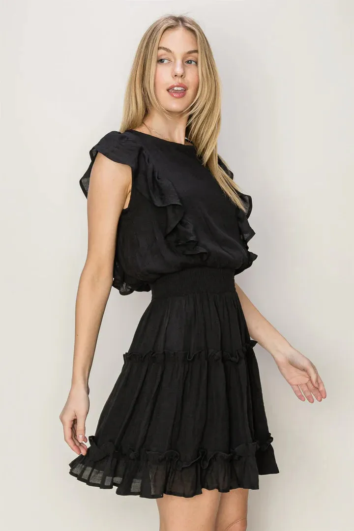 Kinsley Ruffled Mini Dress In Black