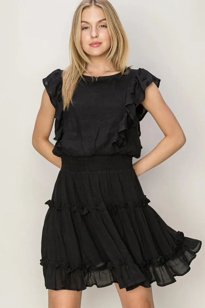 Kinsley Ruffled Mini Dress In Black