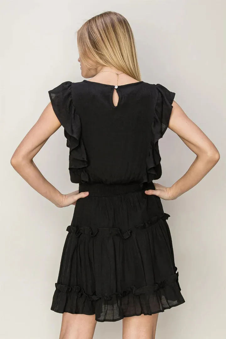 Kinsley Ruffled Mini Dress In Black