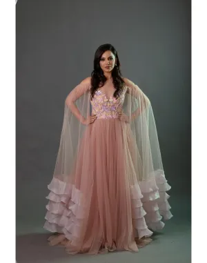 Krupa Jain's Rent Blush Pink Gowns With Long Ruffel Sleeves