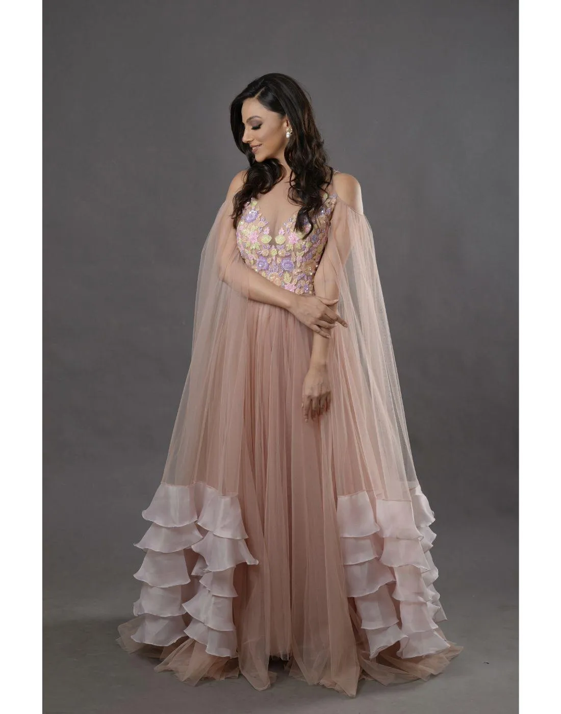 Krupa Jain's Rent Blush Pink Gowns With Long Ruffel Sleeves