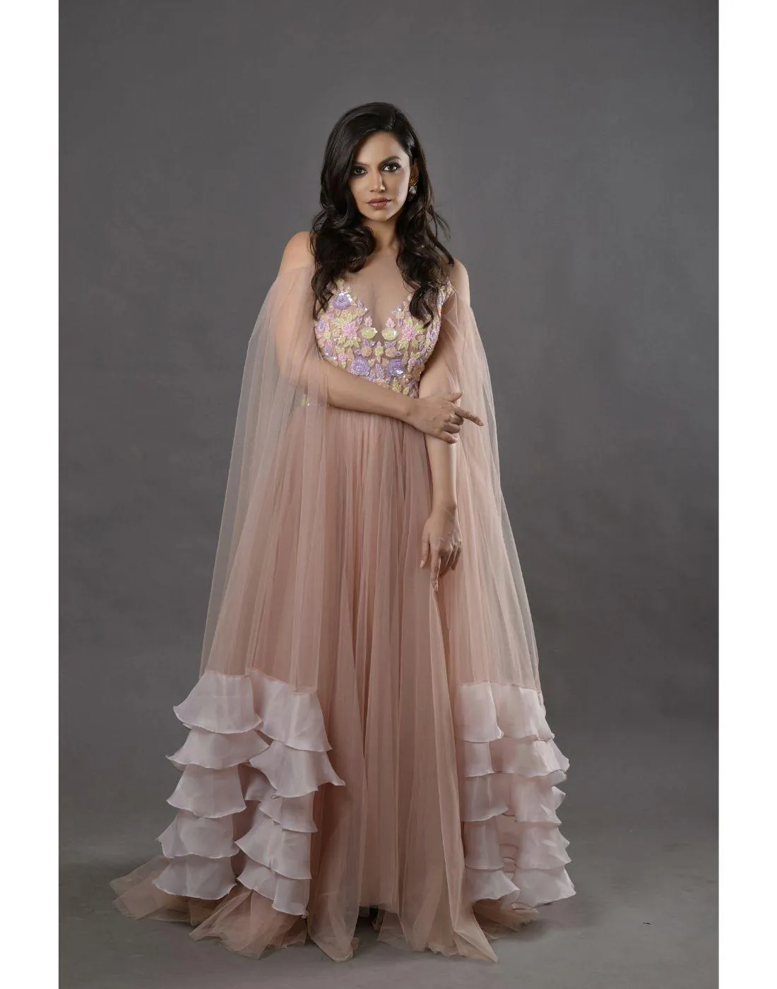 Krupa Jain's Rent Blush Pink Gowns With Long Ruffel Sleeves