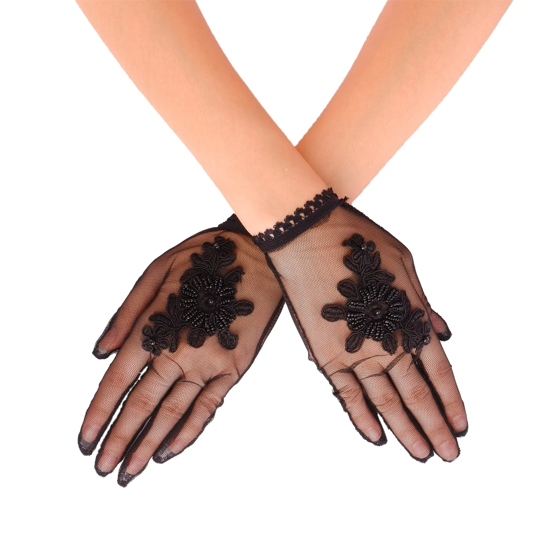 Lace Beaded Detailed Bridal Gloves Bridal Costume Gloves Tulle Wedding Gloves
