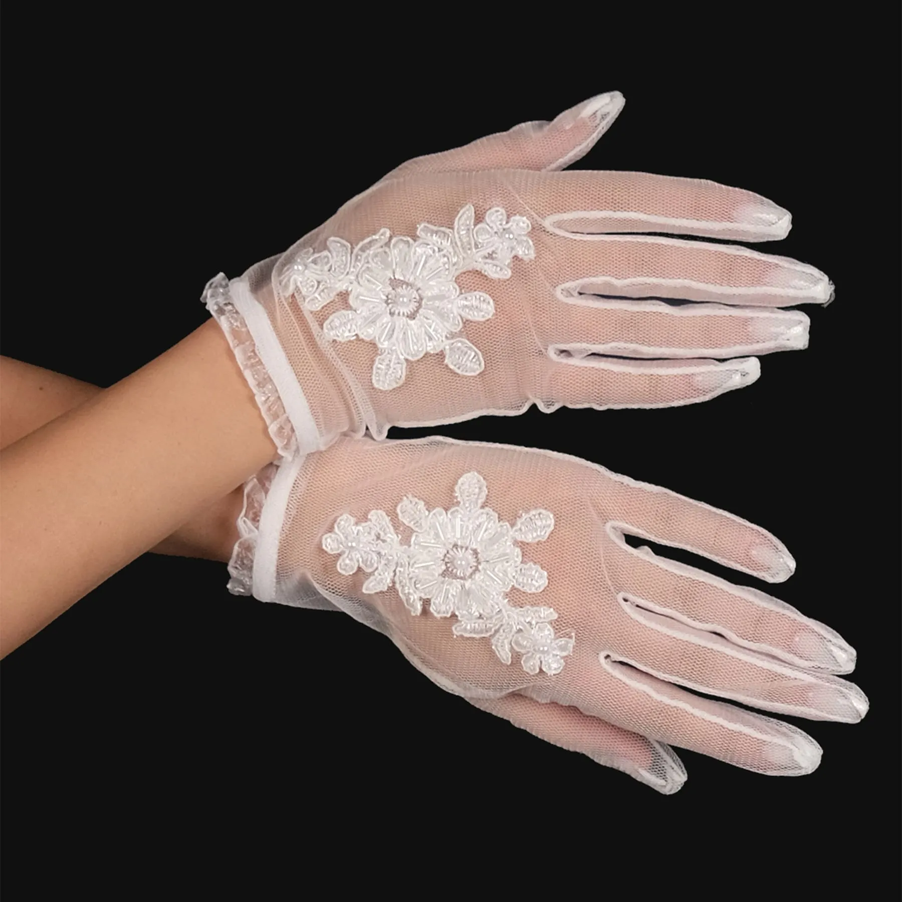 Lace Beaded Detailed Bridal Gloves Bridal Costume Gloves Tulle Wedding Gloves