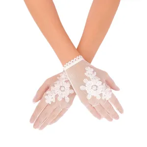 Lace Beaded Detailed Bridal Gloves Bridal Costume Gloves Tulle Wedding Gloves