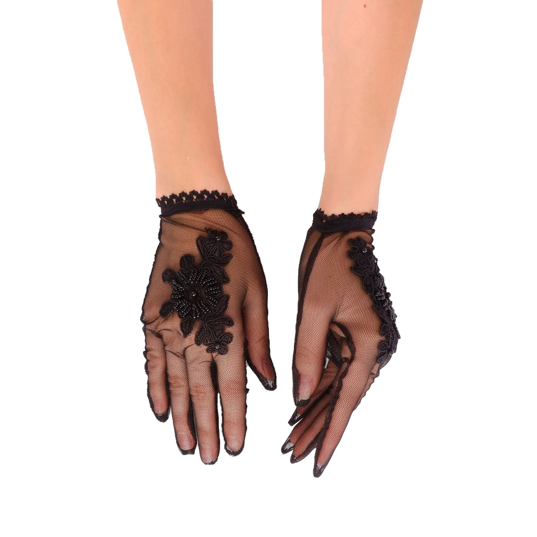 Lace Beaded Detailed Bridal Gloves Bridal Costume Gloves Tulle Wedding Gloves