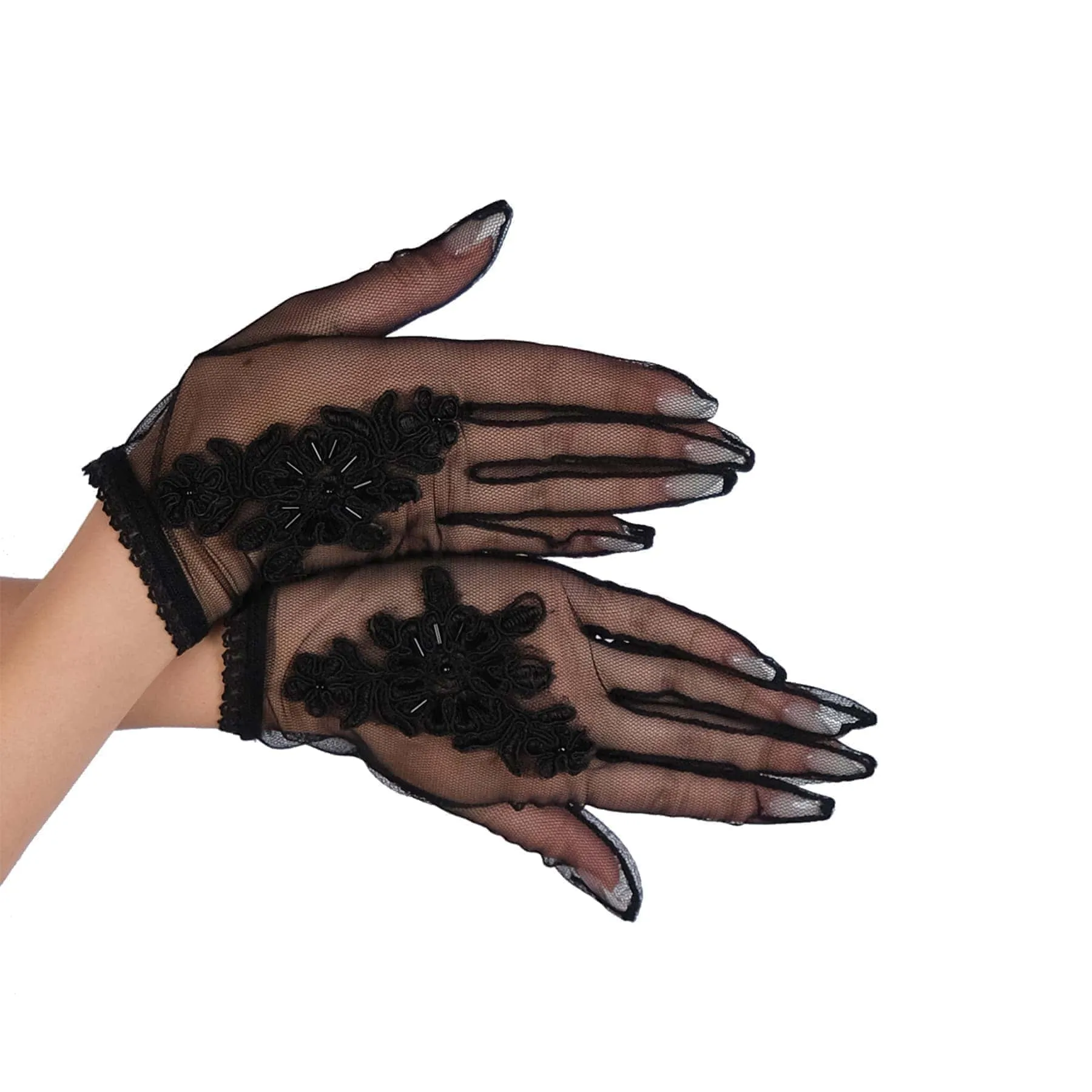 Lace Beaded Detailed Bridal Gloves Bridal Costume Gloves Tulle Wedding Gloves