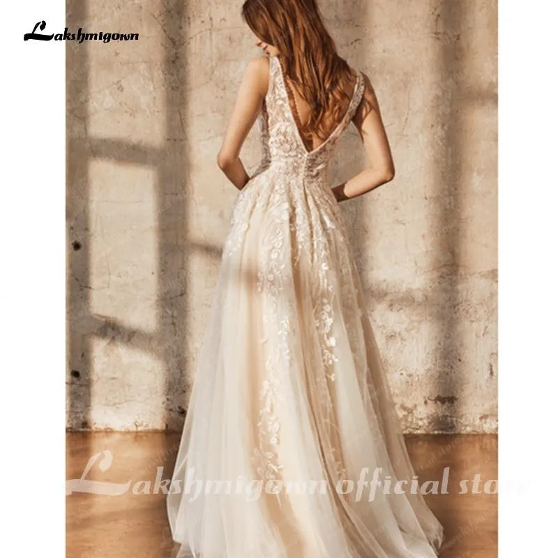 Lace Champagne Bridal Dress Wedding Gowns Off the Shoulder