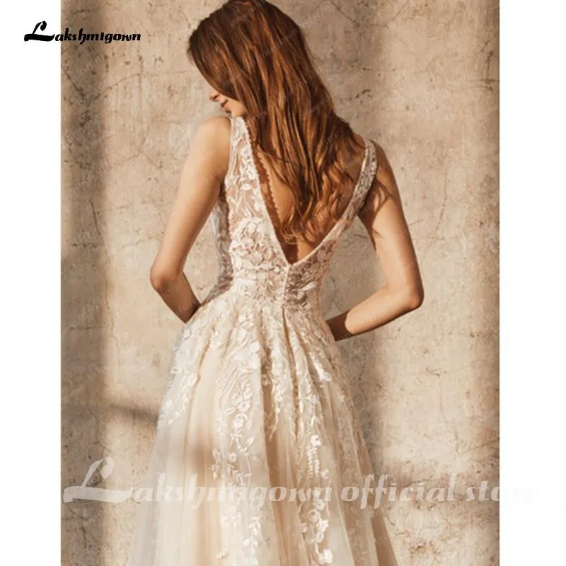 Lace Champagne Bridal Dress Wedding Gowns Off the Shoulder