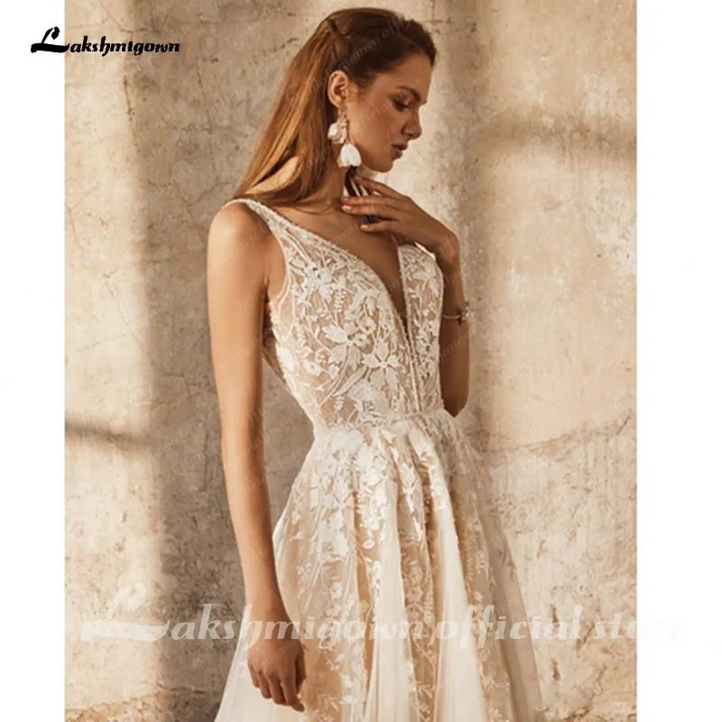 Lace Champagne Bridal Dress Wedding Gowns Off the Shoulder