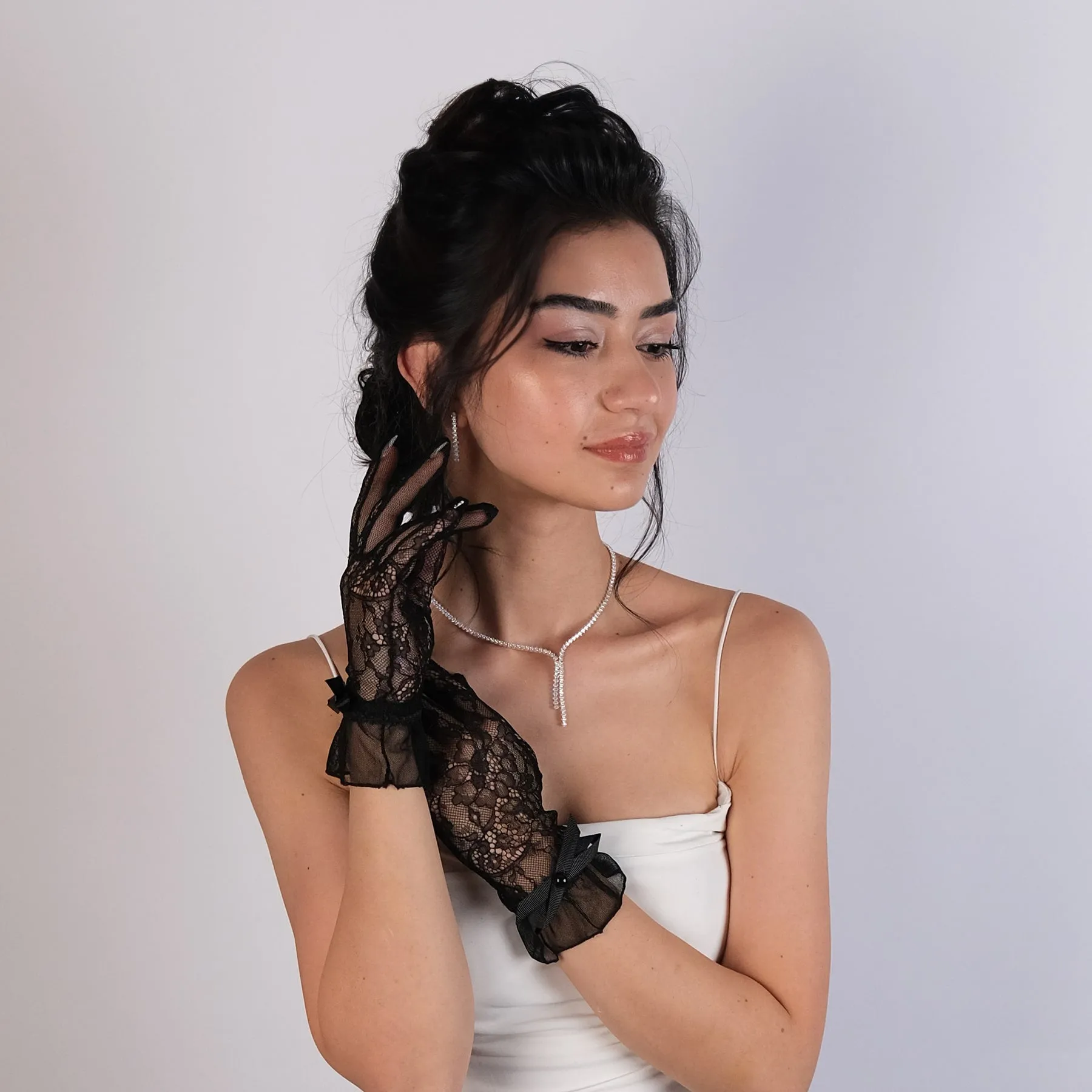 Lace Ribbon Bridal Gloves Wedding Costume Gloves Women's Ribbon Gloves