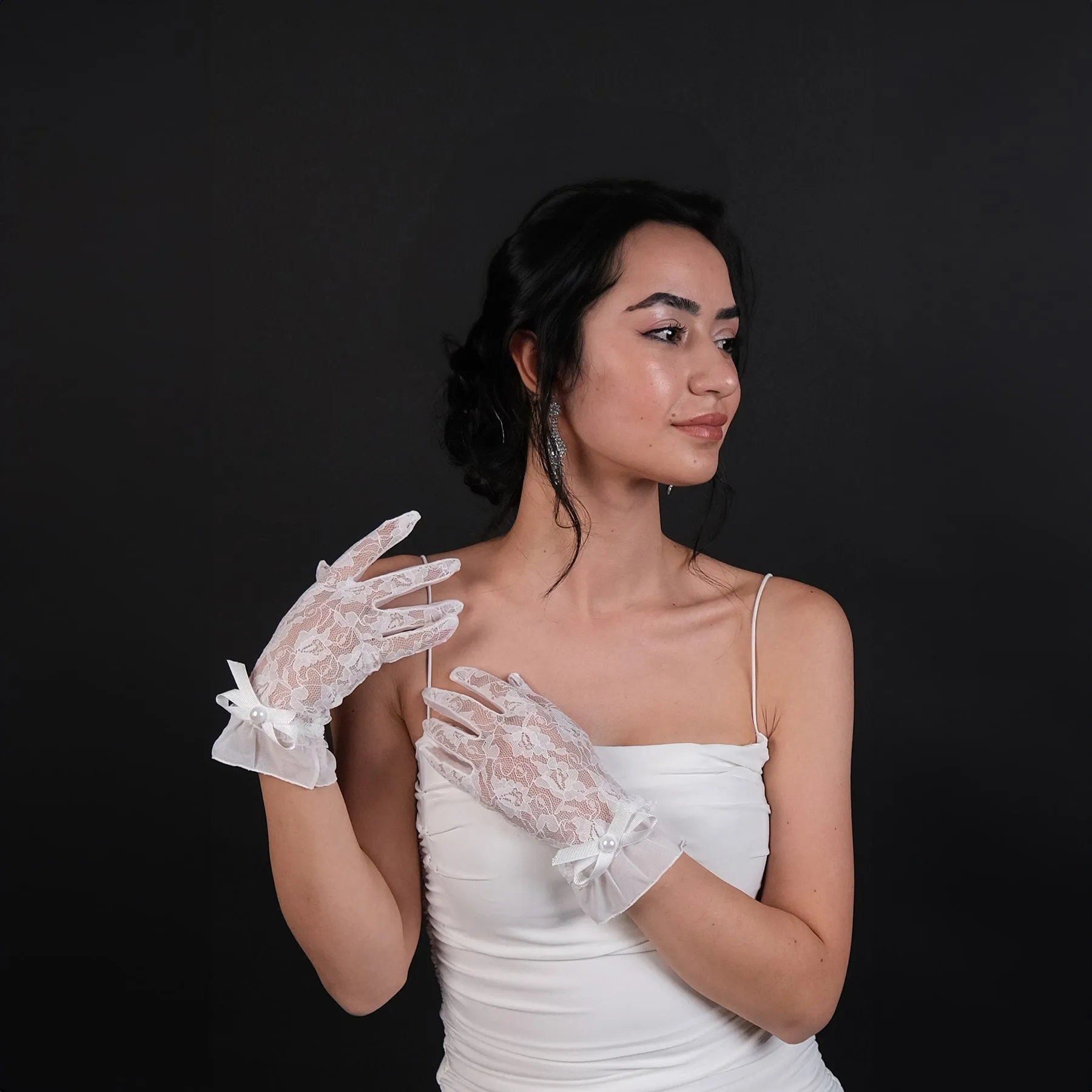 Lace Ribbon Bridal Gloves Wedding Costume Gloves Women's Ribbon Gloves