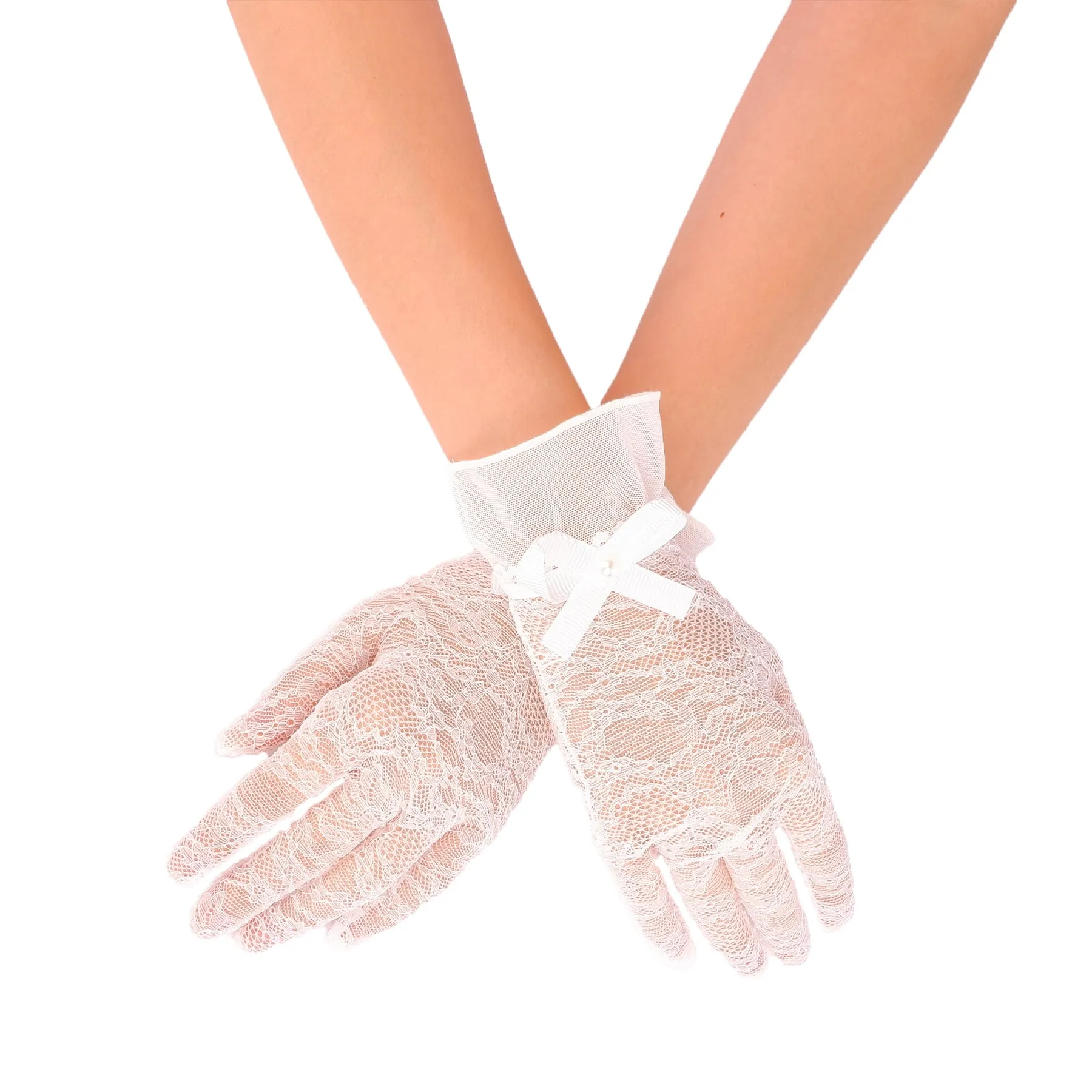 Lace Ribbon Bridal Gloves Wedding Costume Gloves Women's Ribbon Gloves