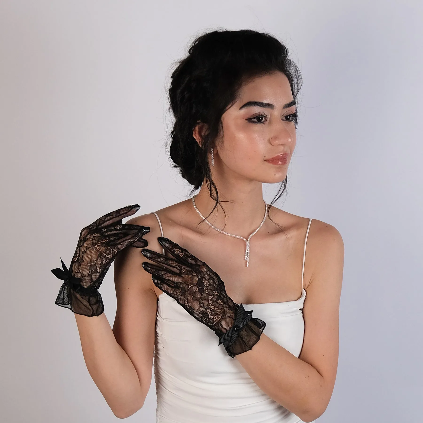 Lace Ribbon Bridal Gloves Wedding Costume Gloves Women's Ribbon Gloves