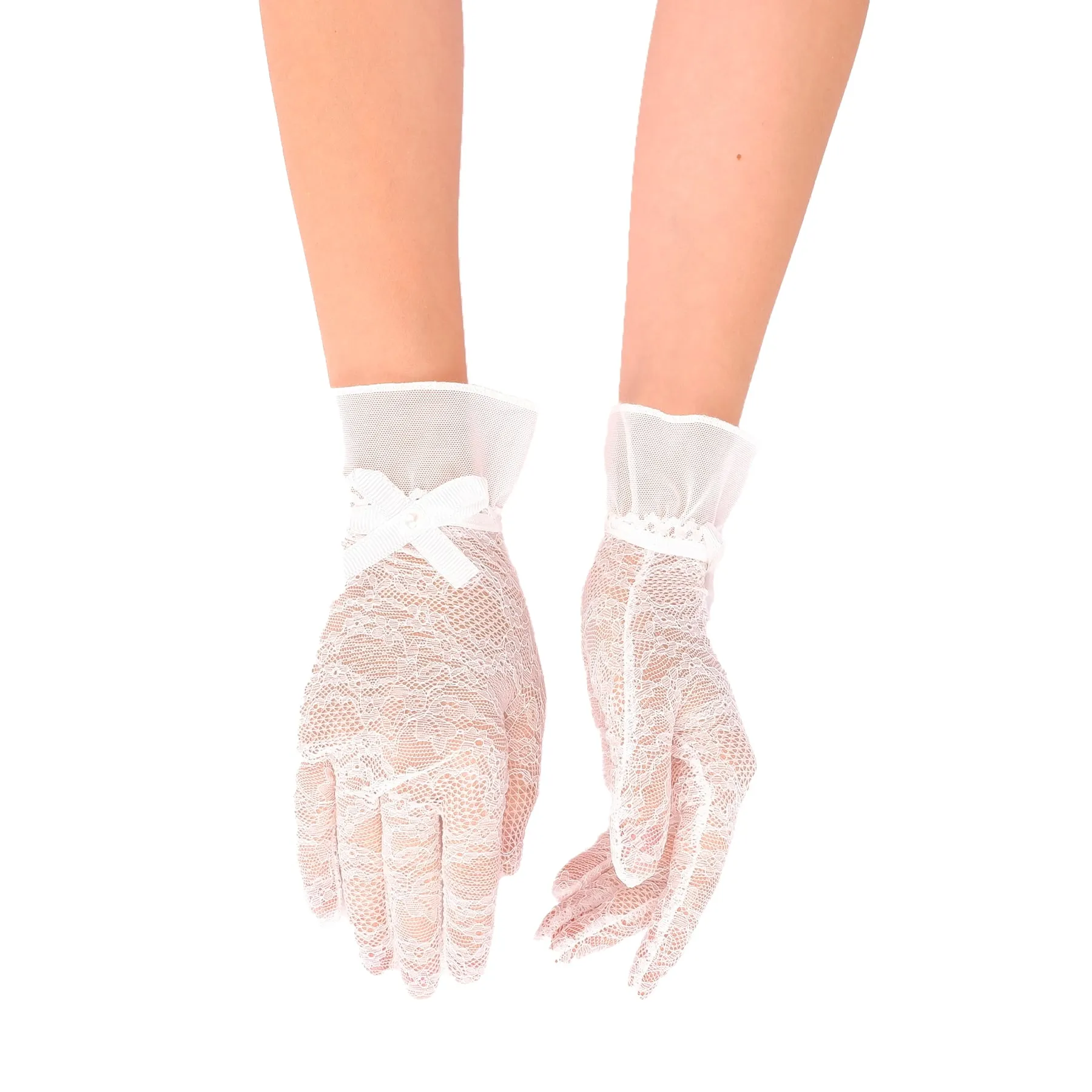 Lace Ribbon Bridal Gloves Wedding Costume Gloves Women's Ribbon Gloves
