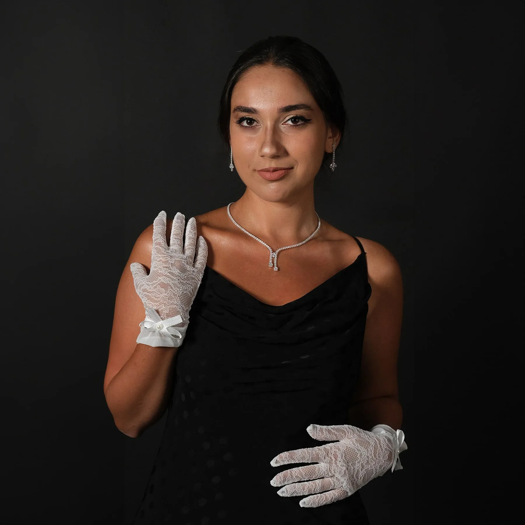 Lace Ribbon Bridal Gloves Wedding Costume Gloves Women's Ribbon Gloves