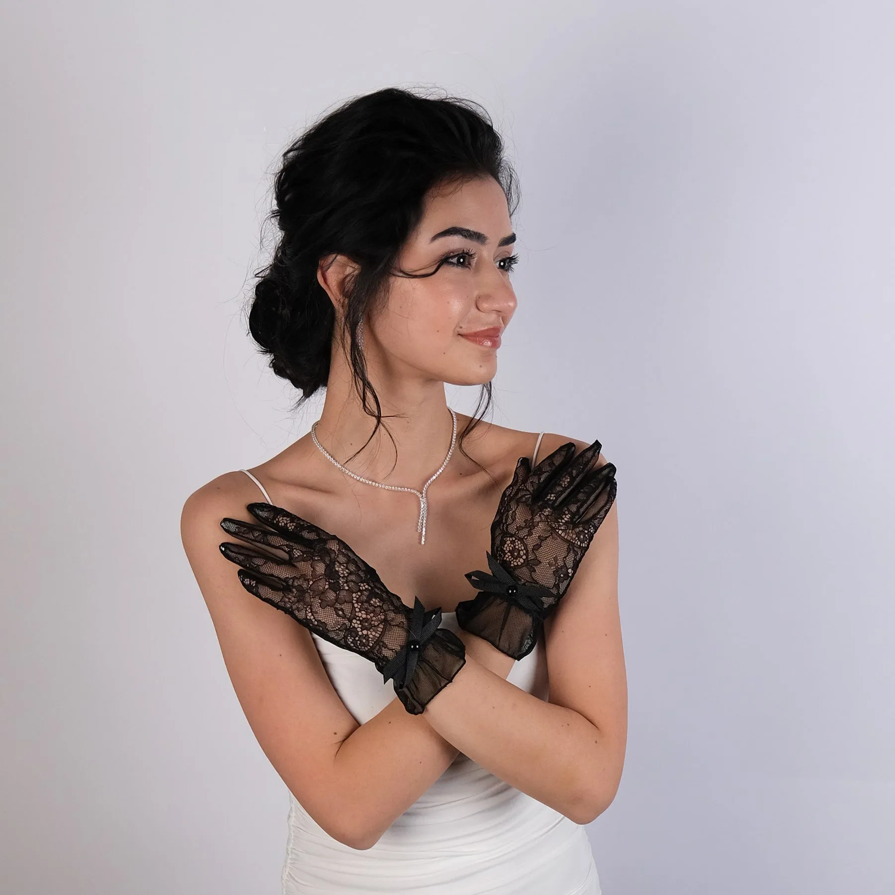 Lace Ribbon Bridal Gloves Wedding Costume Gloves Women's Ribbon Gloves