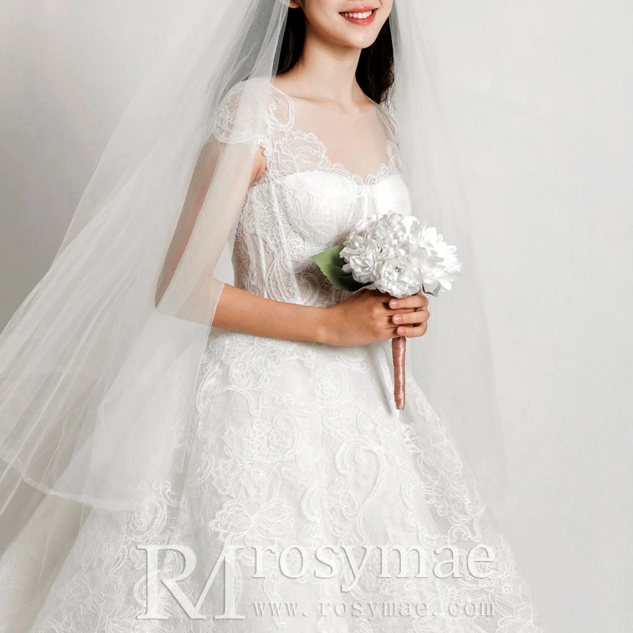 Lace Vintage Cap Sleeve Wedding Dress with Sheer Bodice