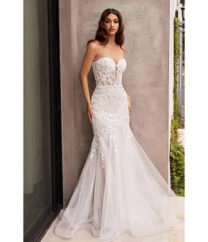 Ladivine by Cinderella Divine French White Floral Embellished Mermaid Bridal Gown