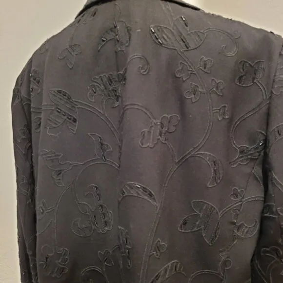 Lafayette 148 Black Wool Blazer Jacket with Beaded Embroidery Embellishments