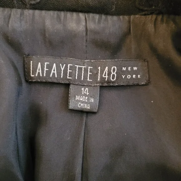 Lafayette 148 Black Wool Blazer Jacket with Beaded Embroidery Embellishments