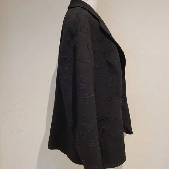 Lafayette 148 Black Wool Blazer Jacket with Beaded Embroidery Embellishments