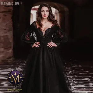 Lakshmigown Black Dress Women Puffy Long Sleeve Wedding Gowns 2022 Vestido Longo Festa Sweetheart Beaded Gothic Bridal Dresses