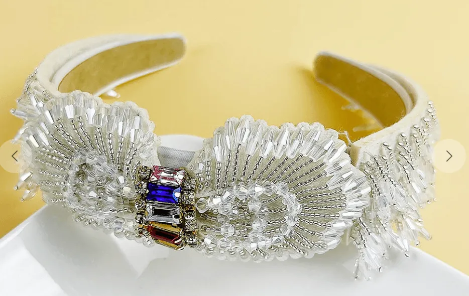 Large Ornate Crsytal Headband with Bead Strings 10251
