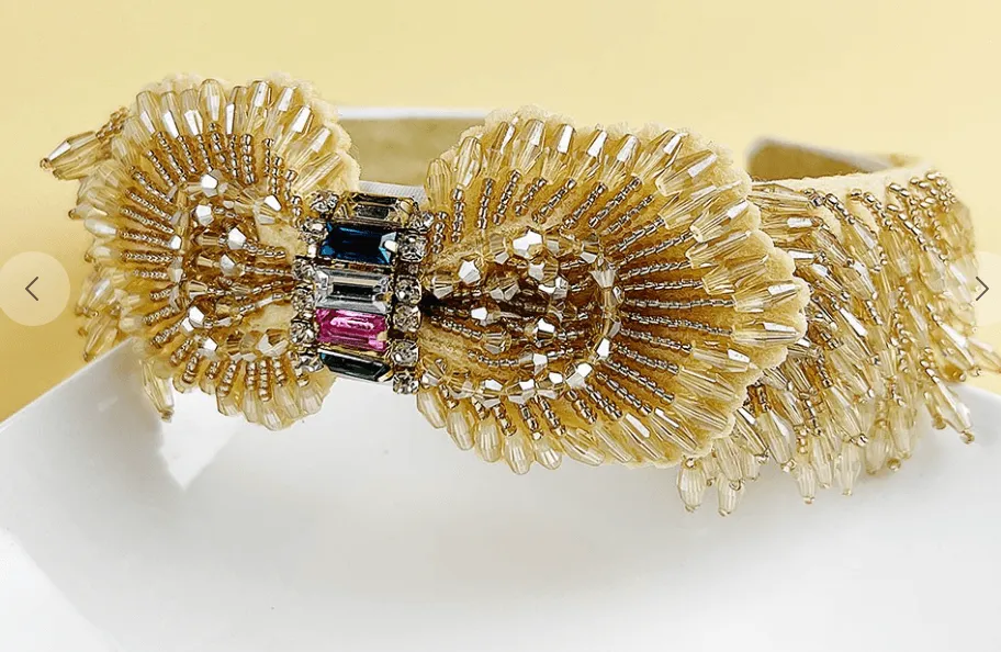 Large Ornate Crsytal Headband with Bead Strings 10251