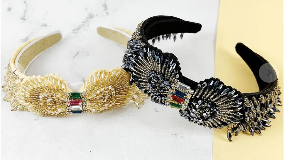 Large Ornate Crsytal Headband with Bead Strings 10251