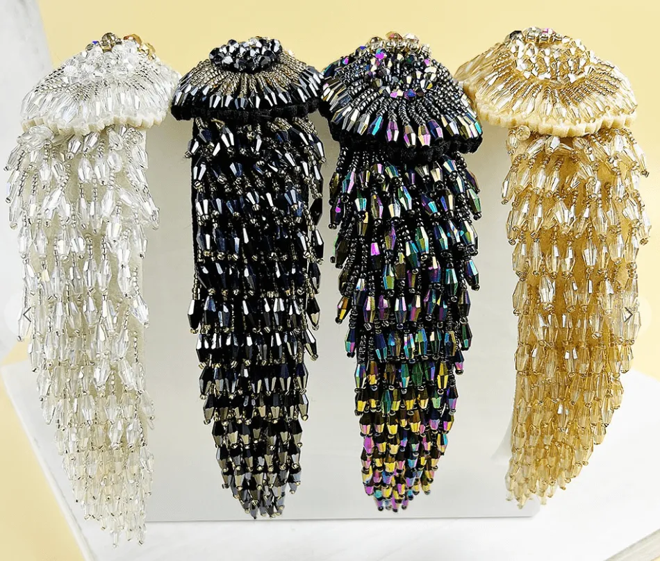Large Ornate Crsytal Headband with Bead Strings 10251