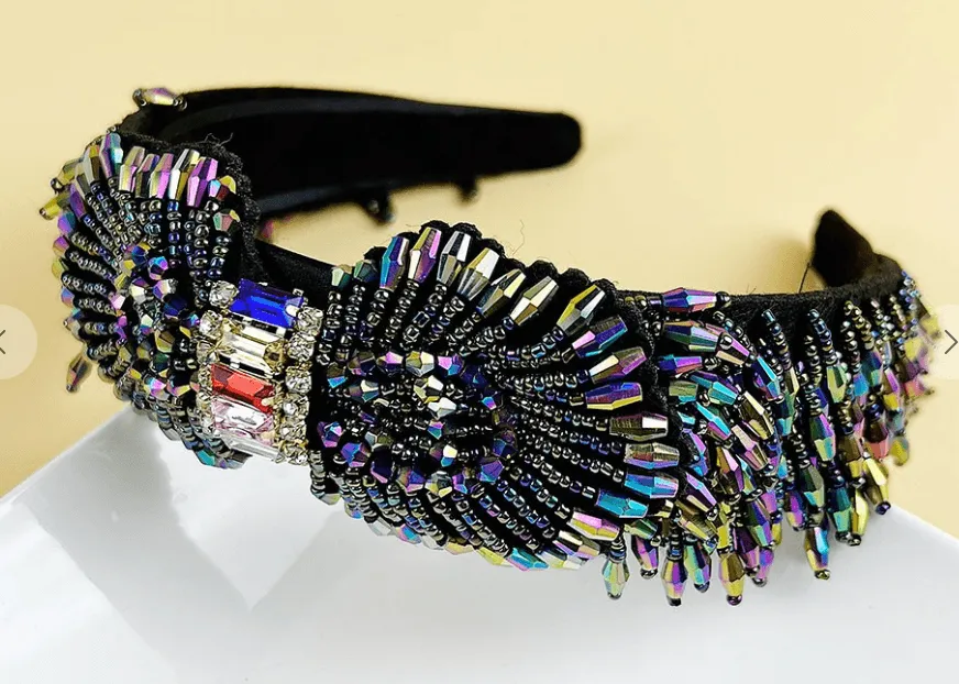 Large Ornate Crsytal Headband with Bead Strings 10251