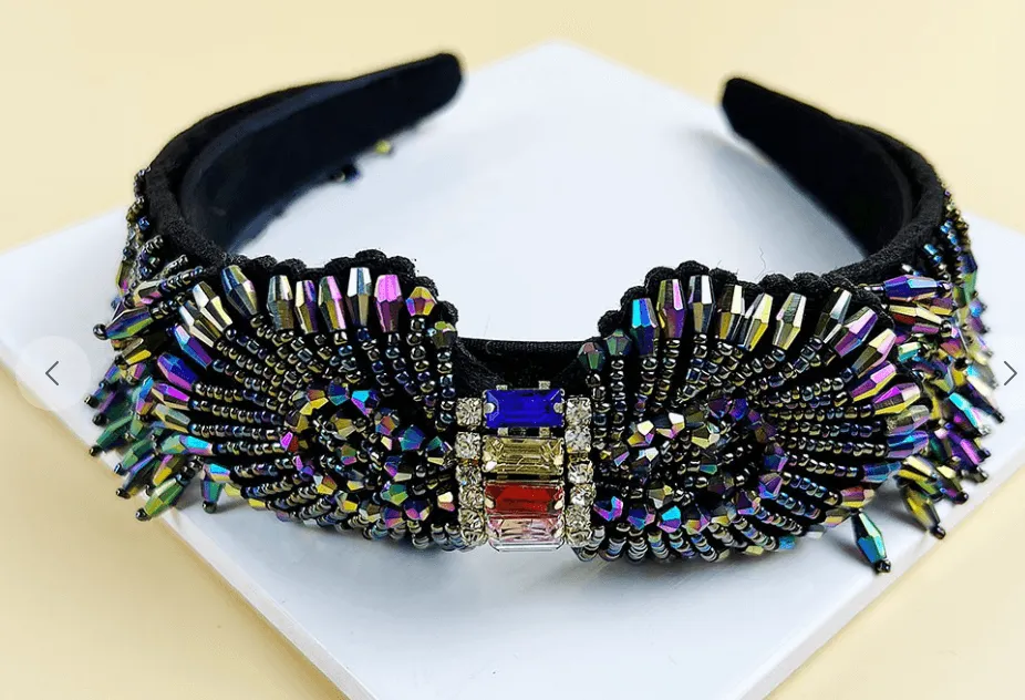 Large Ornate Crsytal Headband with Bead Strings 10251