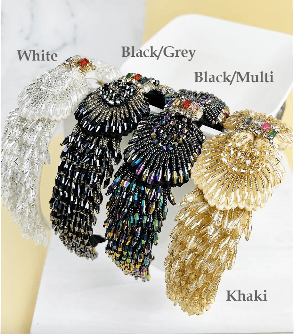 Large Ornate Crsytal Headband with Bead Strings 10251