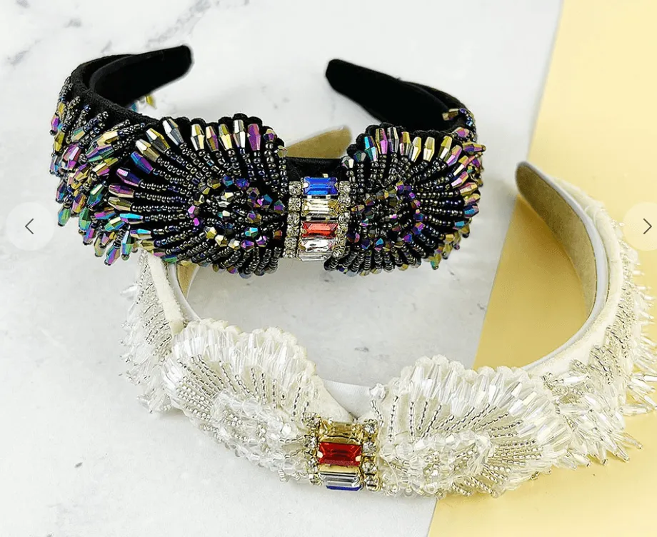 Large Ornate Crsytal Headband with Bead Strings 10251