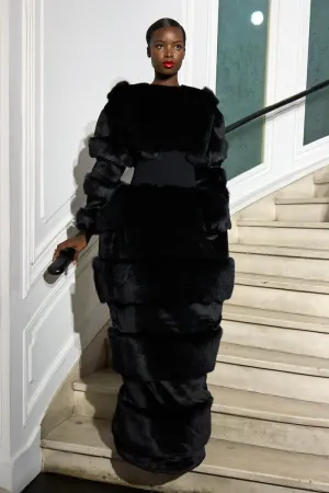 Layered Faux Fur Gown
