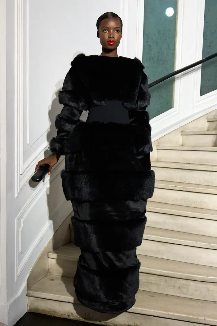 Layered Faux Fur Gown