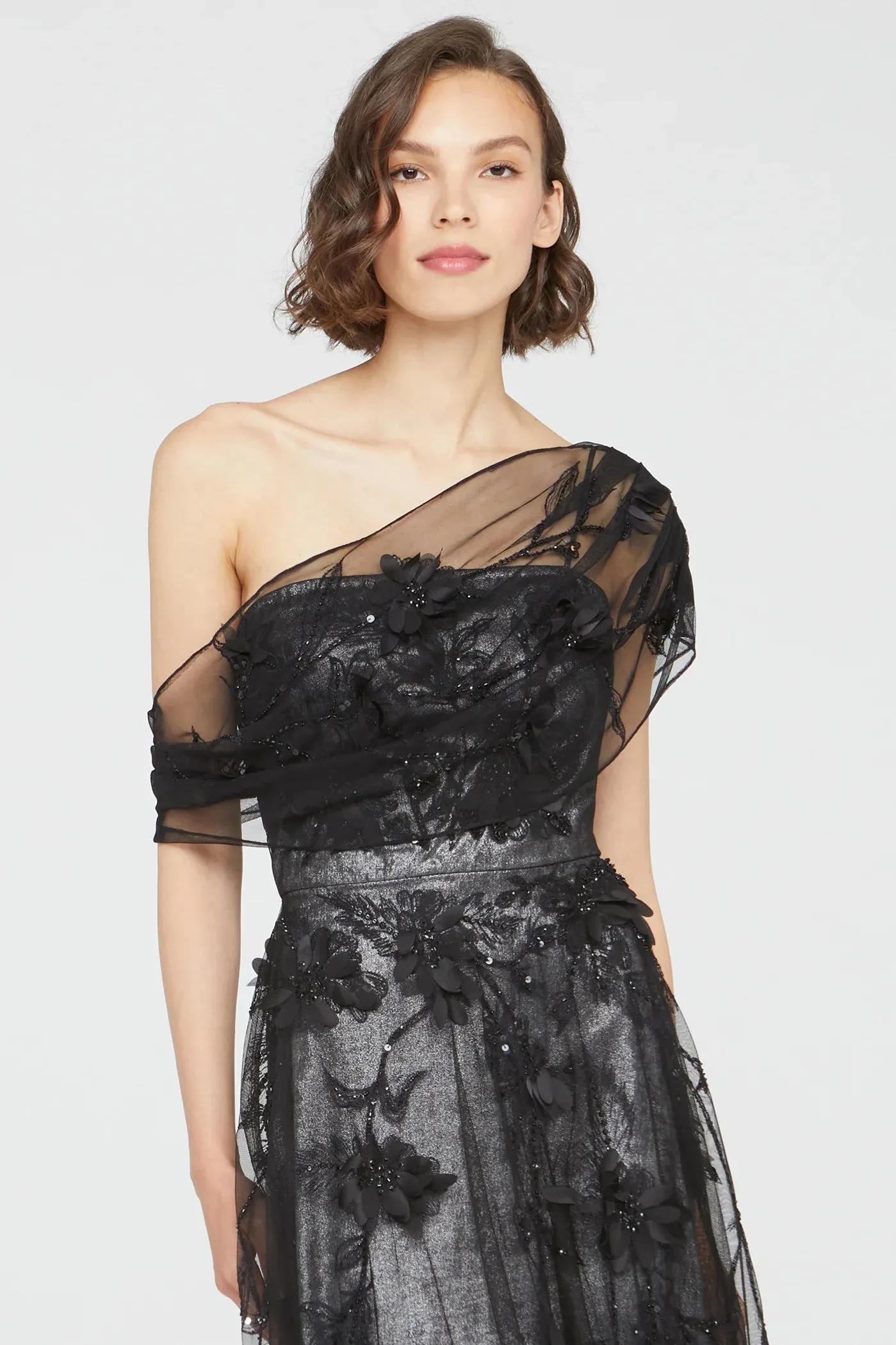 Lenora Embroidered Gown - Petal Black Gunmetal