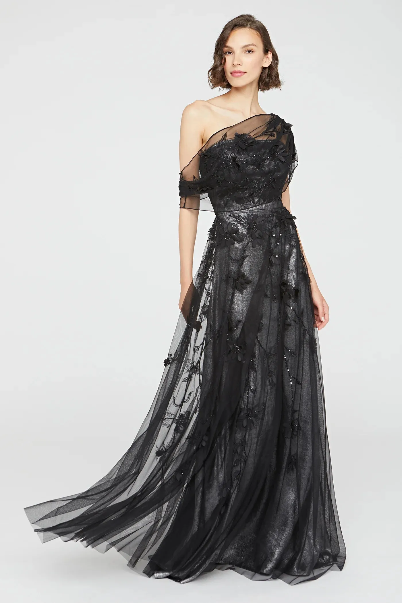 Lenora Embroidered Gown - Petal Black Gunmetal