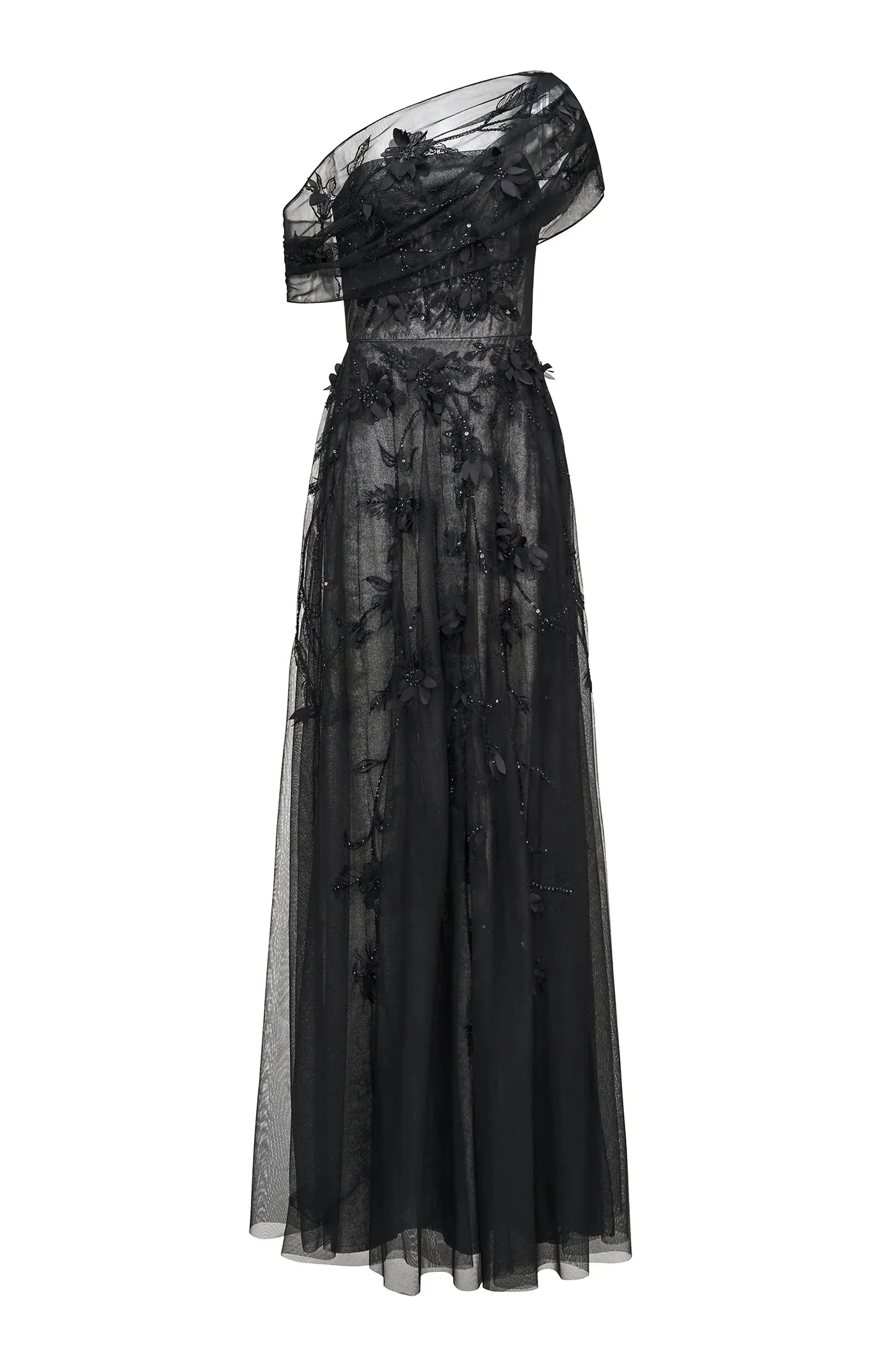Lenora Embroidered Gown - Petal Black Gunmetal